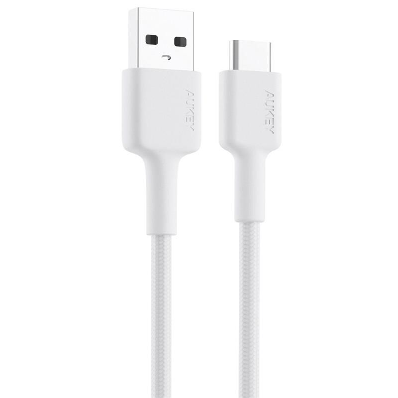 Aukey Cb-Cd30-Wh Naylon Örgülü Usb-A Type-C Şarj Kablosu 0.9Mt