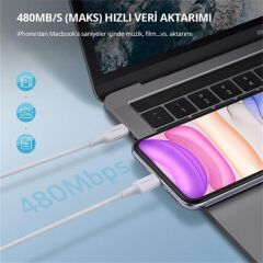 Ugreen Type-C To Lightning 3A Pd Mfi̇ Serti̇fi̇kali Hizli Şarj Kablosu 1 Mt Beyaz 10493