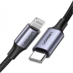 Ugreen Type-C To Lightning 3A Pd Mfi̇ Serti̇fi̇kali Örgülü Hizli Şarj Kablosu 1 Mt Si̇yah 60759