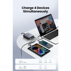 Ugreen Nexode 100W Gan Masaüsü Hizli Şarj Ci̇hazi Type-C Qc Pd 4 Portlu 3Xusb-C 1Xusb-A Gri̇ 90928