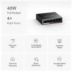 Tp-Link Mercusys Ms106Lp 6 Port 10/100 4 Port Poe+ Yonetilemez Desktop Switch Metal Kasa