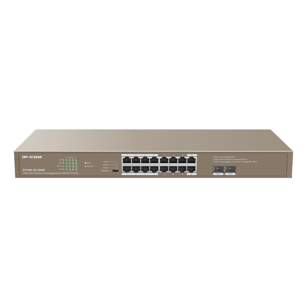 Ip-Com Ip-G3318P-16-250W 16 Port 10/100/1000 16 Port Poe 2 X Sfp 250W Cloud Yöneti̇lebi̇li̇r Rack Mount Switch