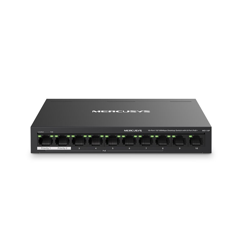 Tp-Link Mercusys Ms110P 10 Port 10/100 8 Port Poe+ Yonetilemez Desktop Switch Metal Kasa