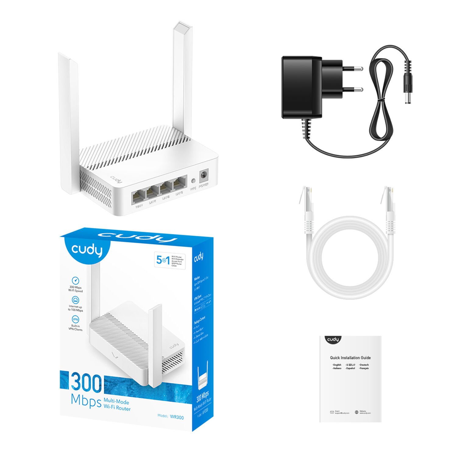 Cudy Wr300 300Mbps 4Port 10/100 Ethernet 2 Anten 2.4Ghz Router