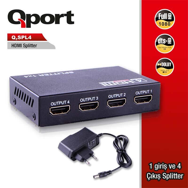 Qport Q-Spl4 Full Hd 1 Gi̇ri̇ş 4Çikişli Hdmi Splitter (Si̇nyal Çoğaltici)