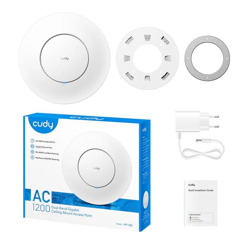 Cudy Ap1300 Ac1200 1Port 1X10/100/1000 Mbps 4.64Dbi 2.4 Ghz & 5 Ghz Tavan Ti̇pi̇ Access Point
