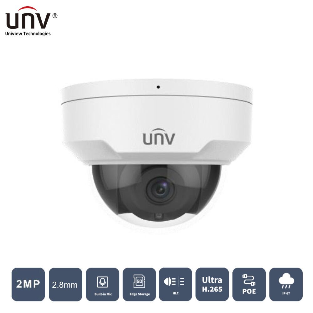 Uniview Ipc322Lb-Asf28K-A 2Mp 2.8Mm Cmos 30Mt H265+ Ip67/Ik10 Dahi̇li̇ Ses Ip Dome Kamera