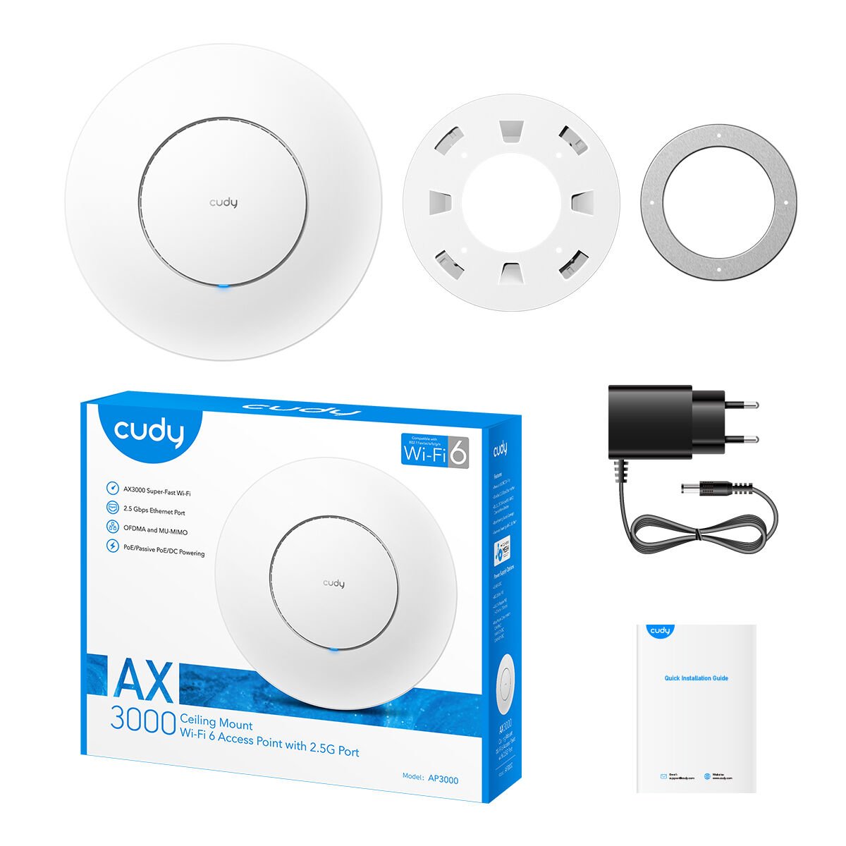 Cudy Ap3000 Ax3000 Wi-Fi 6 1Port 5.6Dbi 2.4 Ghz & 5 Ghz Tavan Ti̇pi̇ Access Point