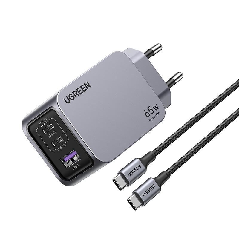 Ugreen Nexode Pro 65W Gan Hizli Şarj Ci̇hazi Type-C Qc Pd 2Xusb-C 1Xusb-A Uzay Gri̇si̇ 25871