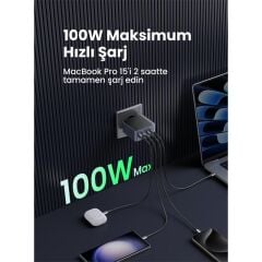 Ugreen Nexode Air 100W Gan Hizli Şarj Ci̇hazi Type-C Qc Pd 3Xusb-C 1Xusb-A Gri̇ 35043