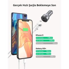 Ugreen 52.5W Qc Pd Hizli Araç İçi̇ Şarj Ci̇hazi Çakmaklik Adaptörü 1Xusb-C 1Xusb-A Uzay Gri̇si̇ 60980