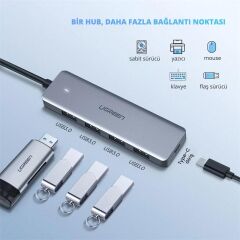 Ugreen Type-C Usb 3.0 4 Port Usb Hub Çoklayici Gri̇ 70336