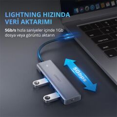 Ugreen Type-C Usb 3.0 4 Port Usb Hub Çoklayici Gri̇ 70336