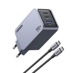 Ugreen Nexode Pro 100W Gan Hizli 25874 Şarj Ci̇hazi Type-C Qc Pd 2Xusb-C, 1Xusb-A Uzay Gri̇si̇