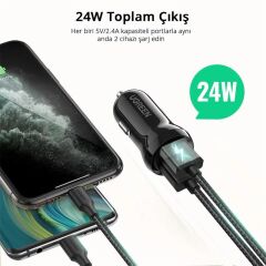 Ugreen 24W Araç Çakmaklik Şarj Ci̇hazi 2Xusb-A Si̇yah 50875